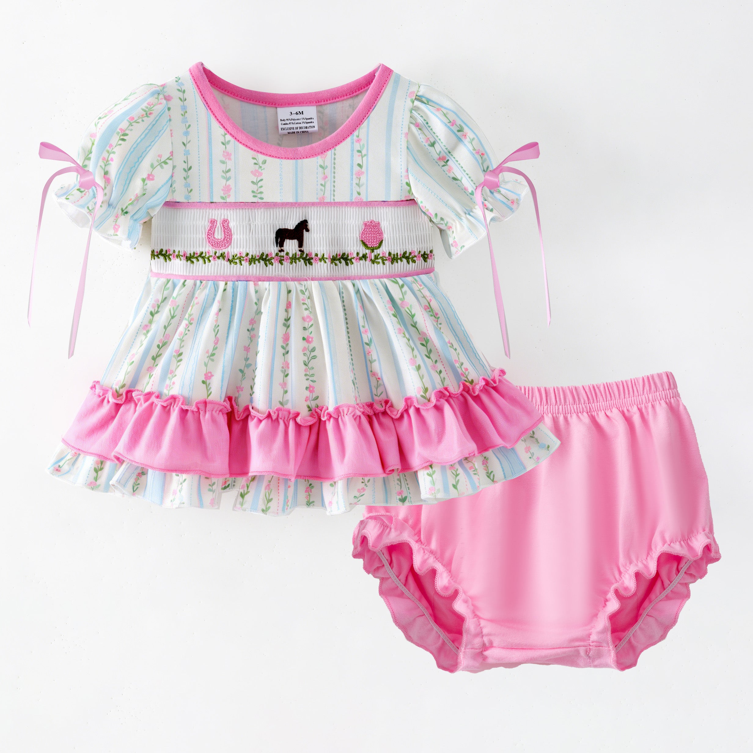 (In Stock)Siblings Fall Horse Embroidery Smocked Dress,Shorts Set&Romper