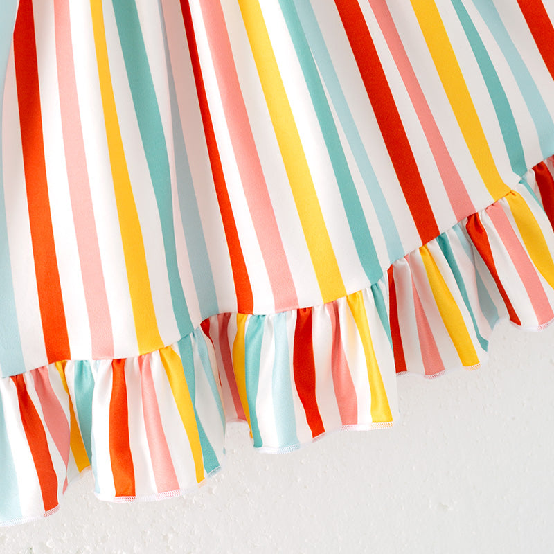 (In Stock)Girls Spring and Summer Colorful Stripe Dress