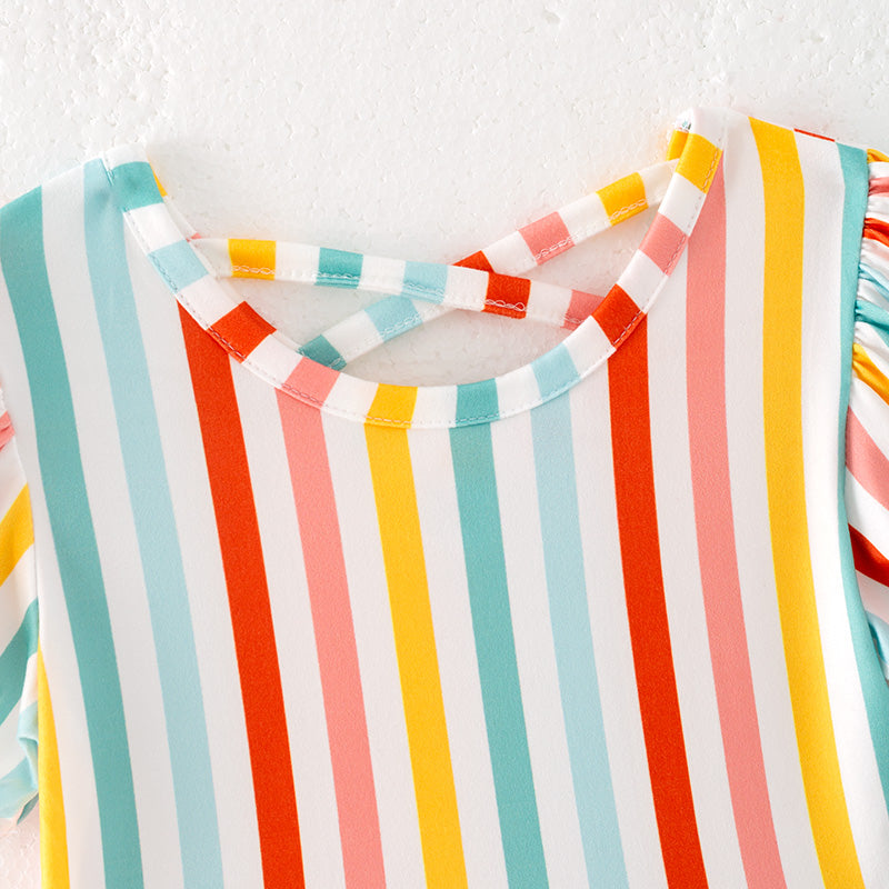 (In Stock)Girls Spring and Summer Colorful Stripe Dress