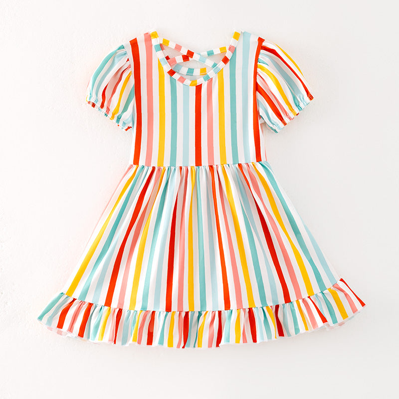 (In Stock)Girls Spring and Summer Colorful Stripe Dress