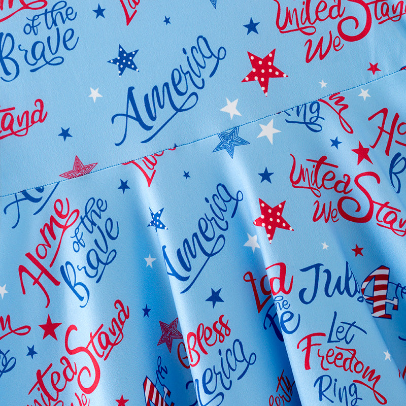 (In Stock)Girls Patriotic Print Knotted Collar Dress