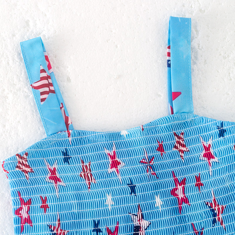 (In Stock)Girls Patriotic Print Smocked Top Sequin Shorts Set