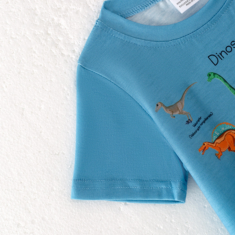 (In Stock)Boys Spring and Summer Dinosaur Print Blue Top