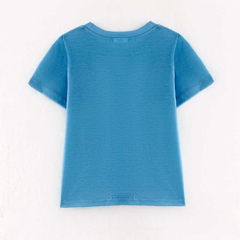 (In Stock)Boys Spring and Summer Dinosaur Print Blue Top