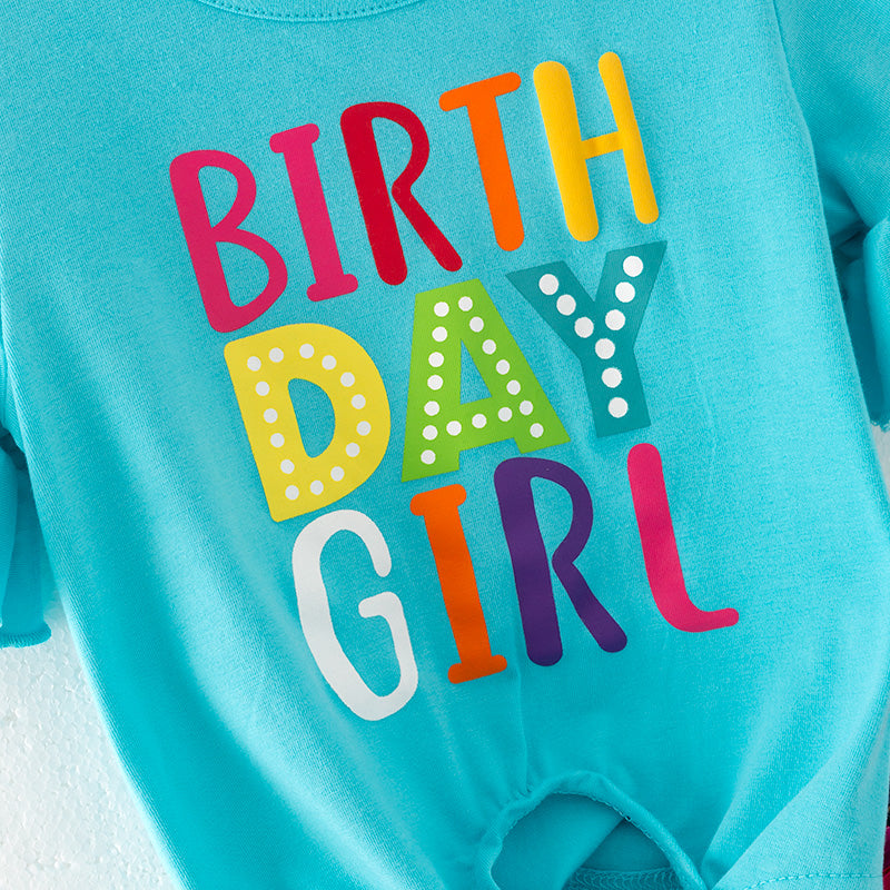 (In Stock)Girls Spring and Summer Birthday Print Denim Set