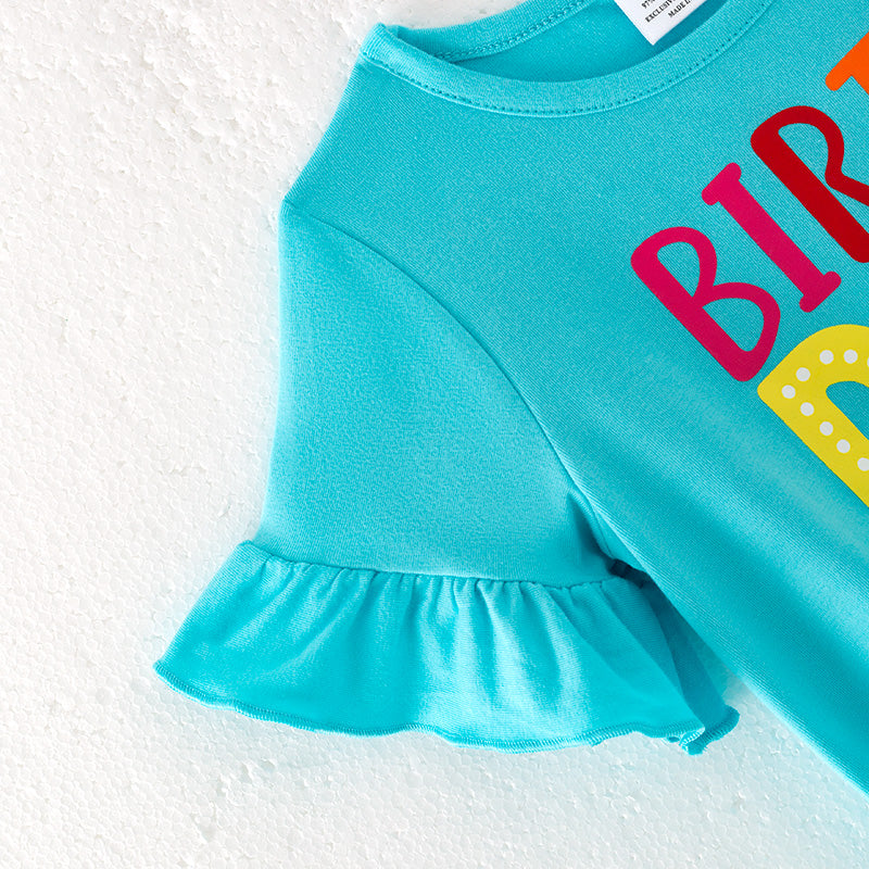 (In Stock)Girls Spring and Summer Birthday Print Denim Set