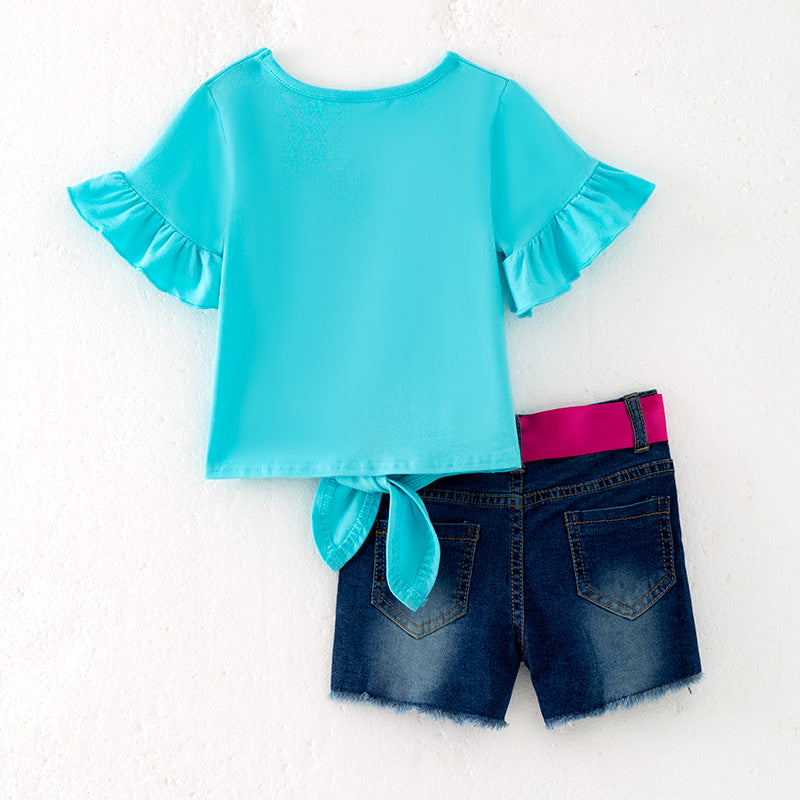 (In Stock)Girls Spring and Summer Birthday Print Denim Set