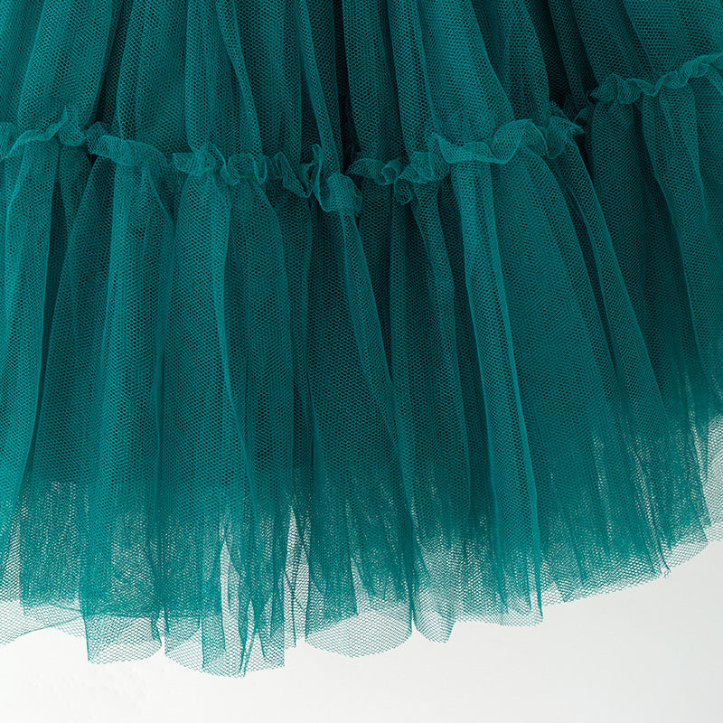 (In Stock)Girls Fall&Winter Dark Green Sequin Tulle Dress