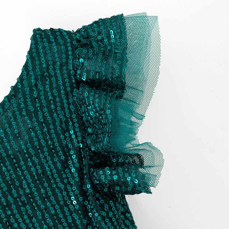 (In Stock)Girls Fall&Winter Dark Green Sequin Tulle Dress