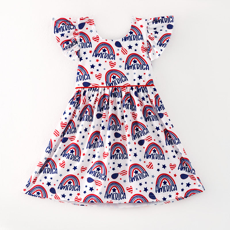(In Stock)One Pack(10 Pieces total) Sale Girls Patriotic Print Dress