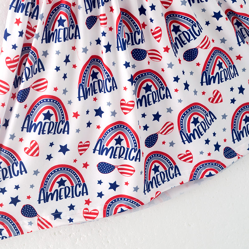 (In Stock)One Pack(10 Pieces total) Sale Girls Patriotic Print Dress