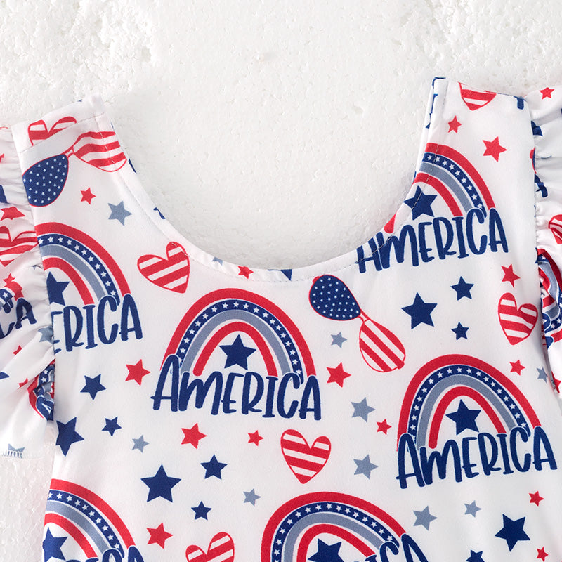 (In Stock)One Pack(10 Pieces total) Sale Girls Patriotic Print Dress