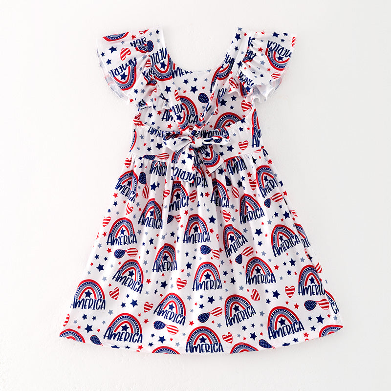 (In Stock)One Pack(10 Pieces total) Sale Girls Patriotic Print Dress