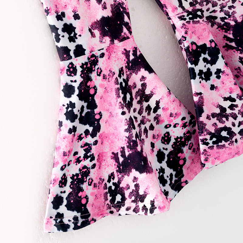 (In Stock)Girls Spring and Summer Cow Print Outfit Set