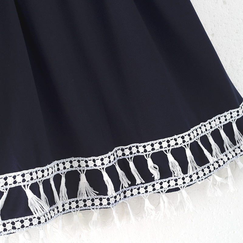 (In Stock)Girls Spring and Summer Navy Fringe Dress