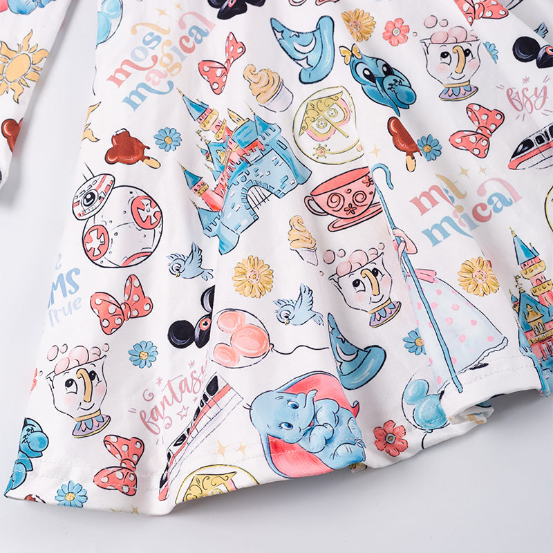 (Pre Order)Girls Fall Cartoon Print Milk Silk Dress