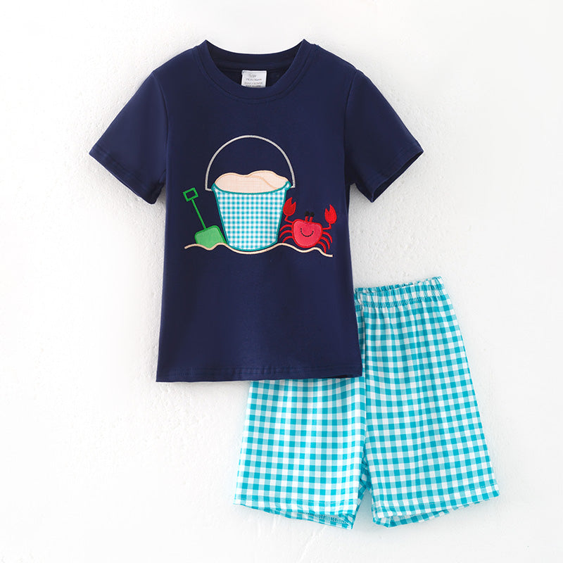 (In Stock)Boys Spring and Summer Seaside Applique Shorts Set