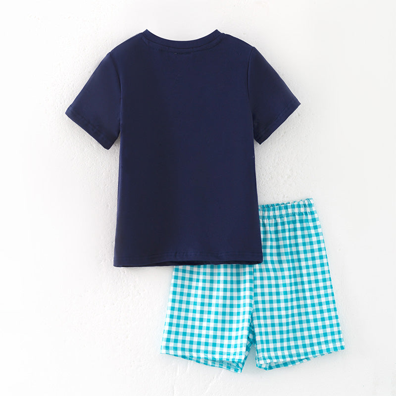 (In Stock)Boys Spring and Summer Seaside Applique Shorts Set