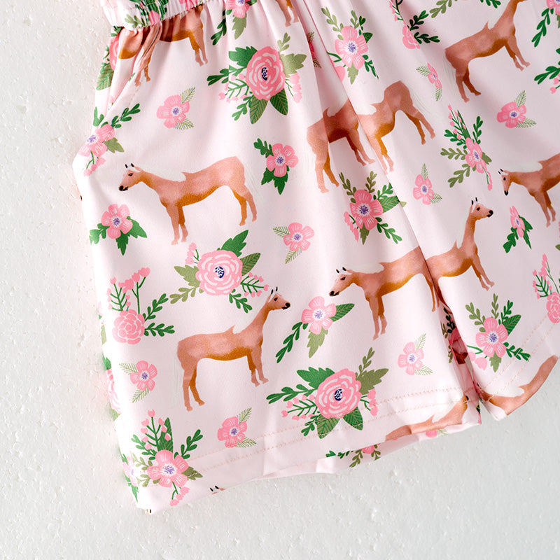 (In Stock)Girls Spring and Summer Deer Print Jumpsuit