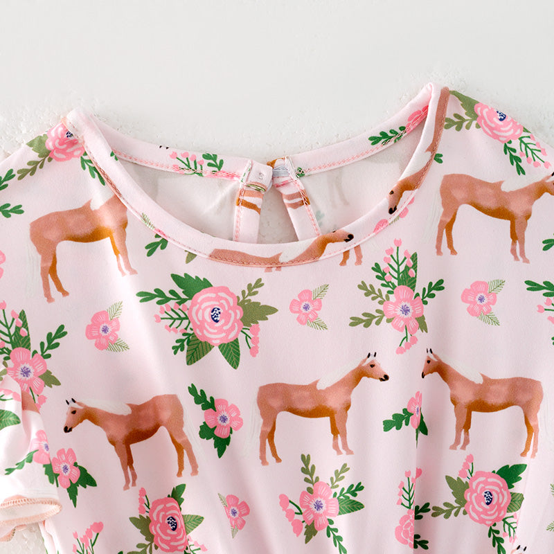 (In Stock)Girls Spring and Summer Deer Print Jumpsuit