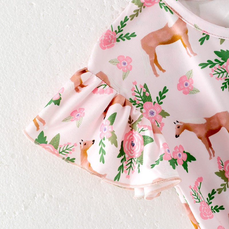 (In Stock)Girls Spring and Summer Deer Print Jumpsuit