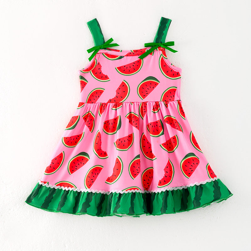 (In Stock)Girls Spring and Summer Watermelon Print Slip Dress