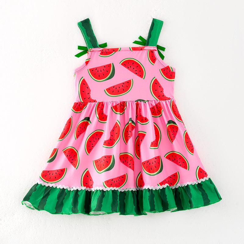 (In Stock)Girls Spring and Summer Watermelon Print Slip Dress