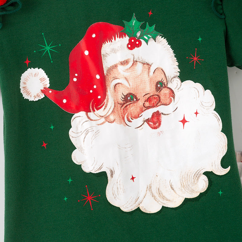(In Stock)Girls Christmas Santa Claus Print Ruffle Outfit Set