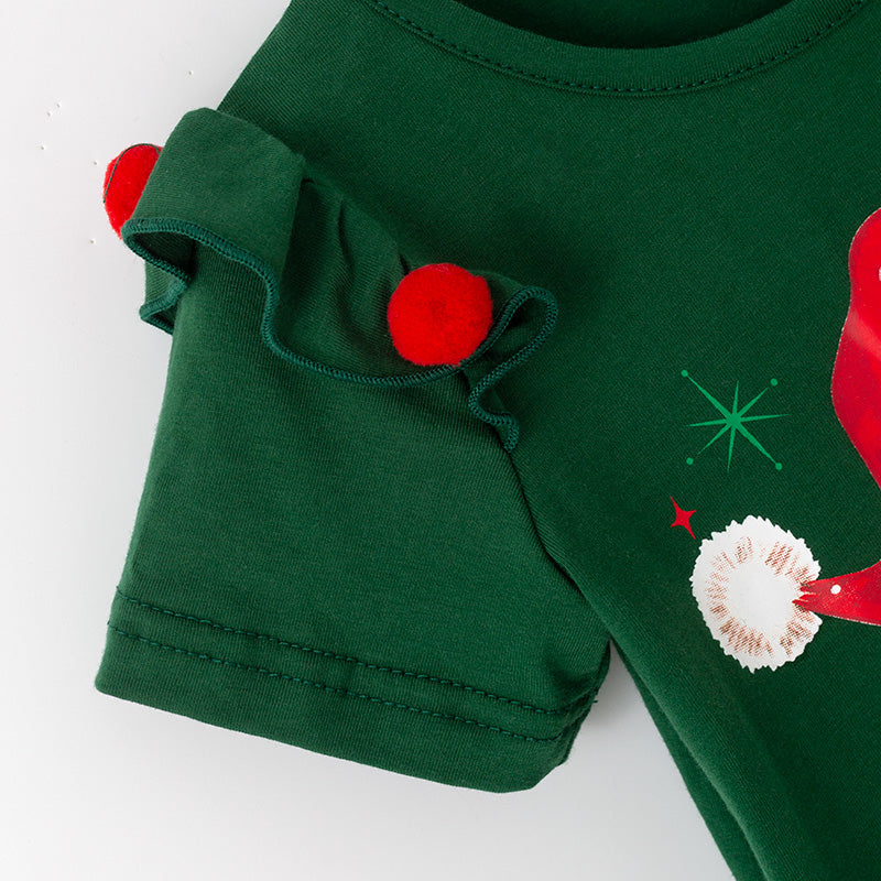 (In Stock)Girls Christmas Santa Claus Print Ruffle Outfit Set