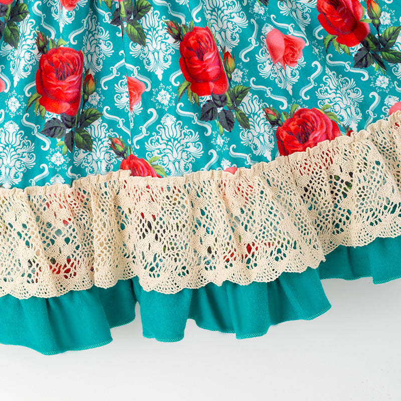 (In Stock)Girls Fall Pumpkin Embroidery Lace Ruffle Dress