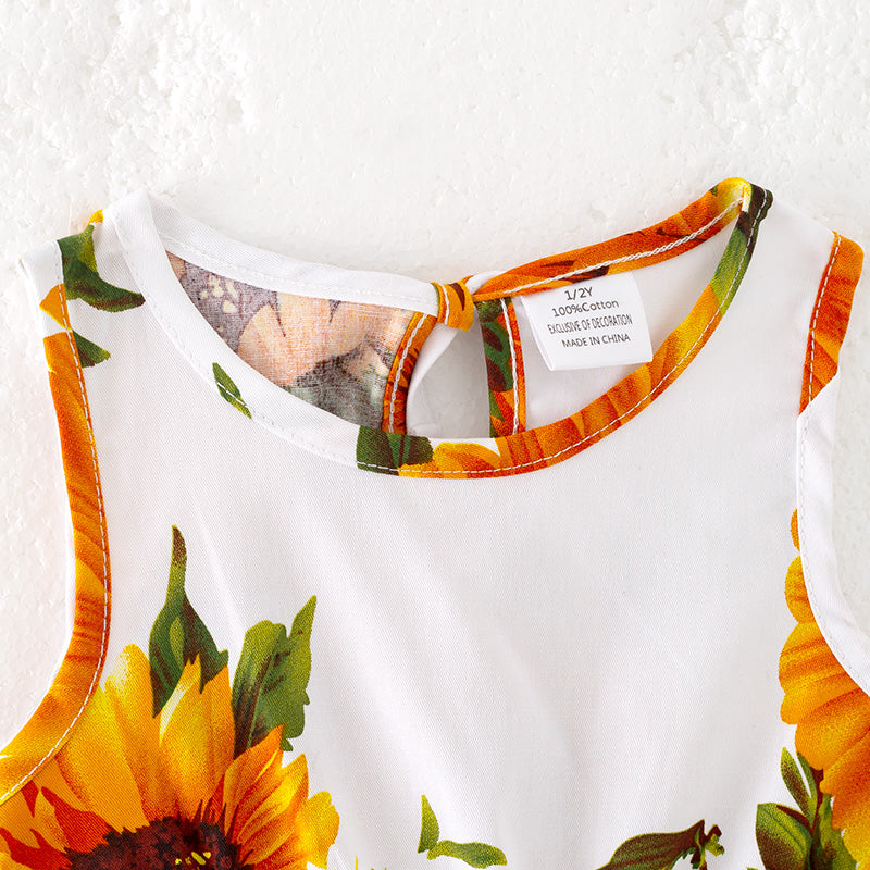 (In Stock)Girls Spring and Summer Sunflower Print Dress