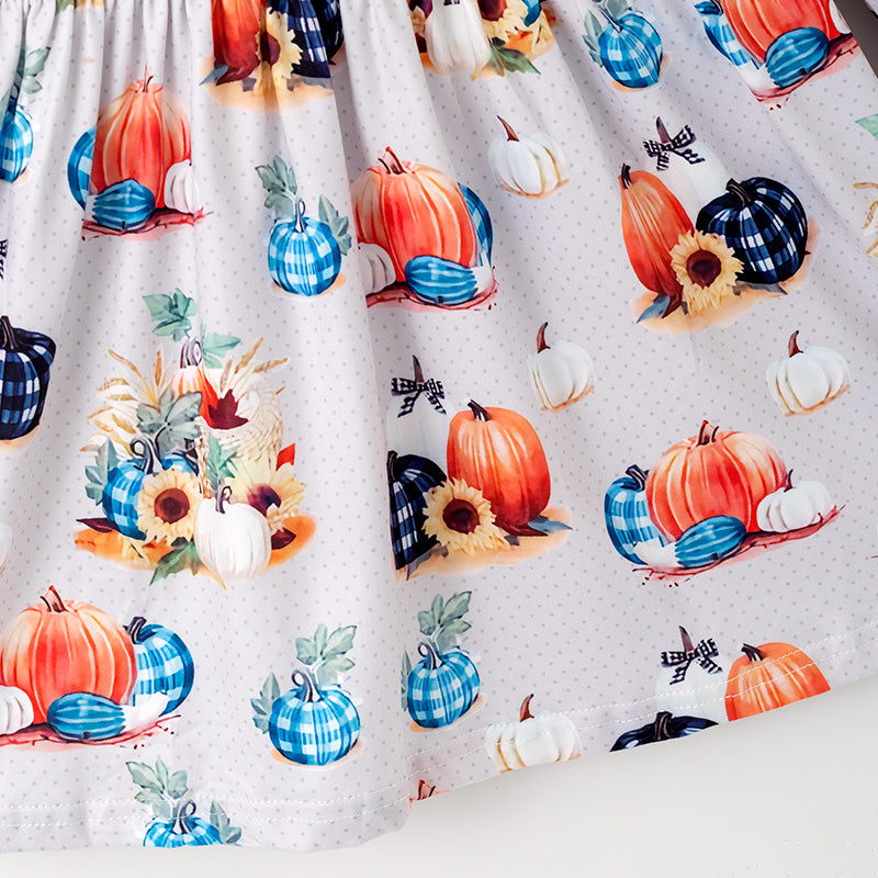 (In Stock)Girls Fall Pumpkin Print Milk Silk Dress