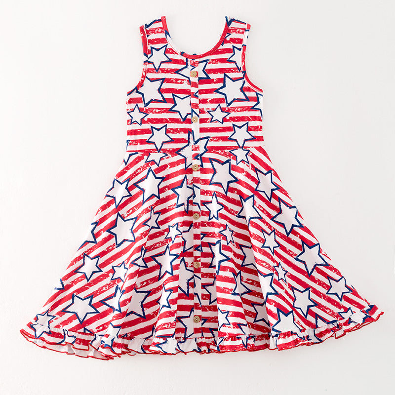 (In Stock)One Pack(8 Pieces total) Sale Girls Patriotic Print Dress