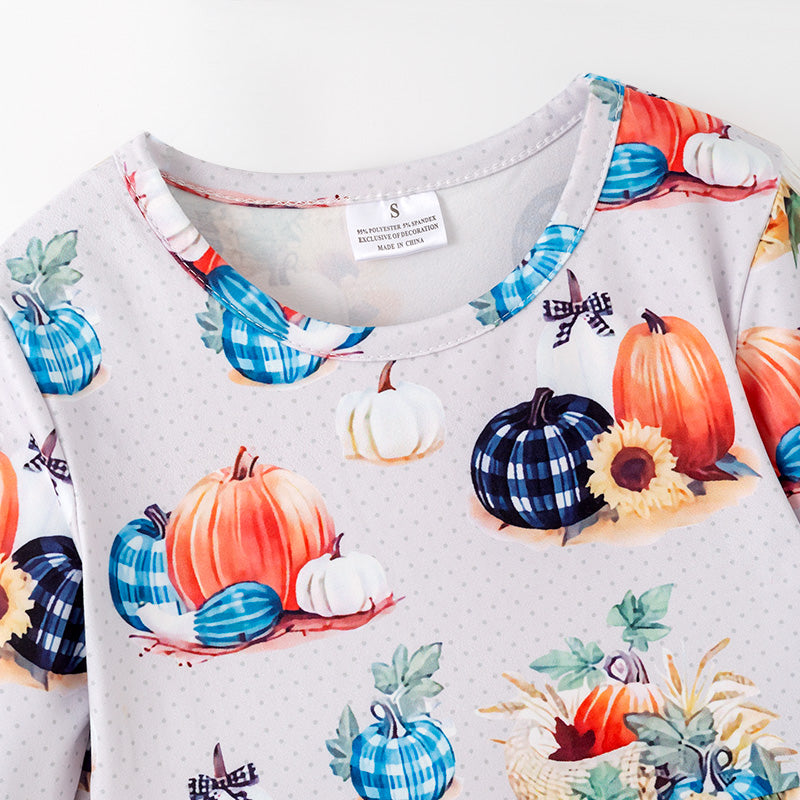 (In Stock)Girls Fall Pumpkin Print Milk Silk Dress