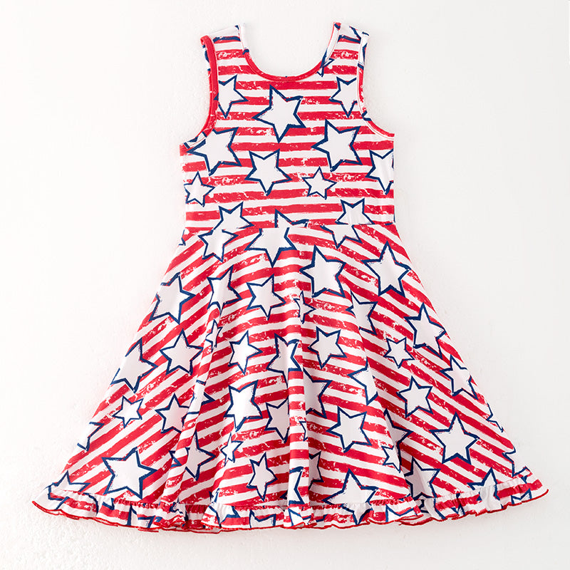 (In Stock)One Pack(8 Pieces total) Sale Girls Patriotic Print Dress