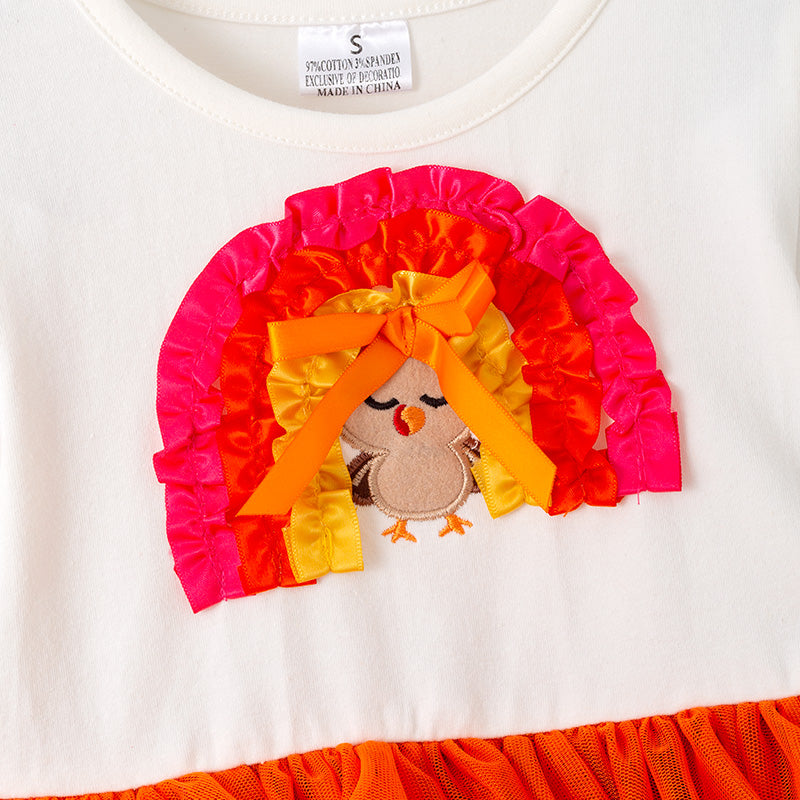 (In Stock)Girls Thanksgiving Turkey Applique Tulle Outfit Set