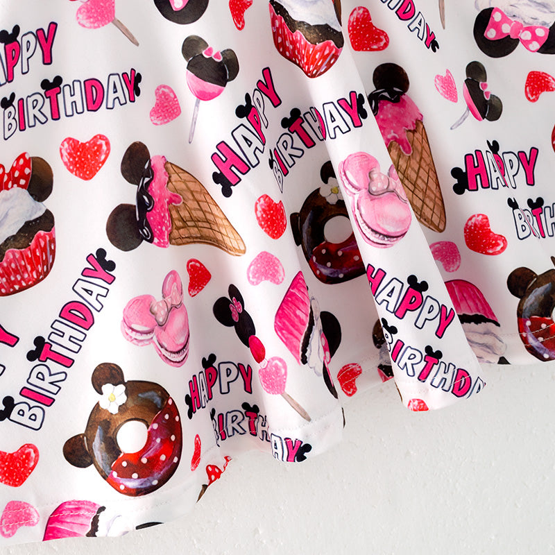 (In Stock)Girls Spring and Summer Cartoon Birthday Print Dress