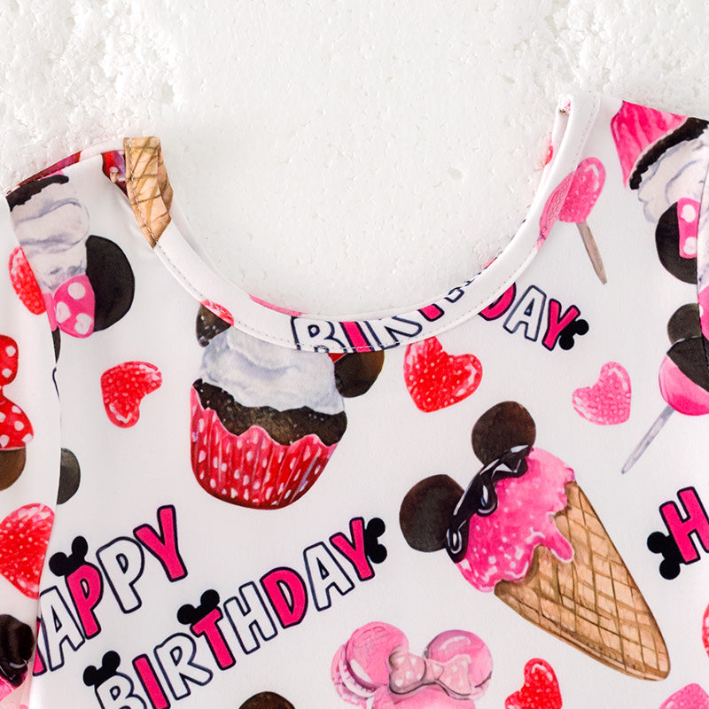 (In Stock)Girls Spring and Summer Cartoon Birthday Print Dress