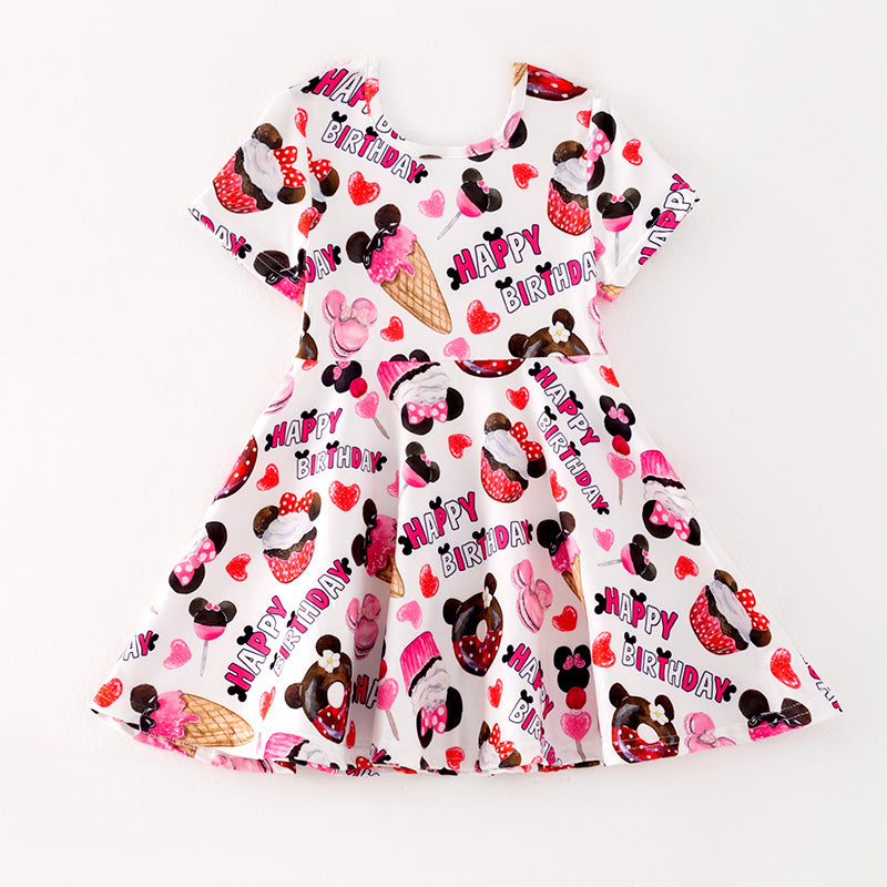 (In Stock)Girls Spring and Summer Cartoon Birthday Print Dress