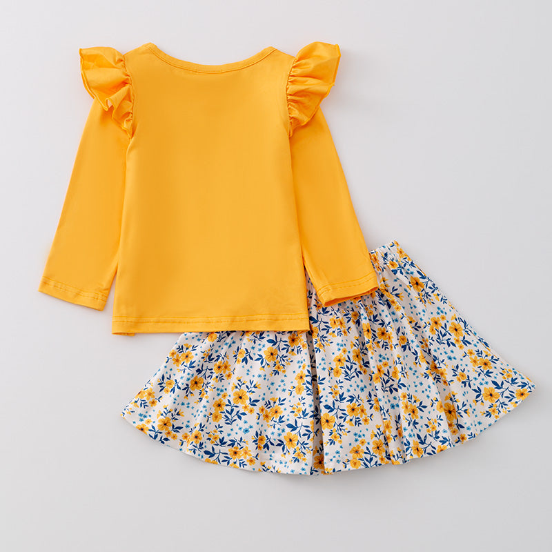 (In Stock E4-3-3)Girls Fall “Daddy`s Girl” Print Skirt Set