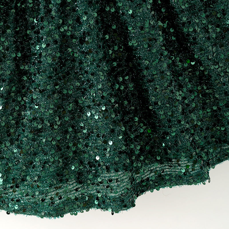 (In Stock)Girls Fall&Winter Dark Green Sequin Dress