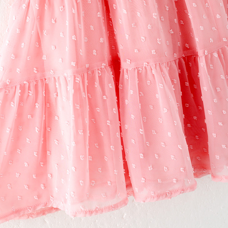 (In Stock)Girls Spring and Summer Pink Swiss Dot Dress