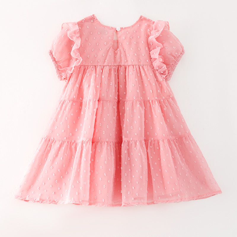 (In Stock)Girls Spring and Summer Pink Swiss Dot Dress