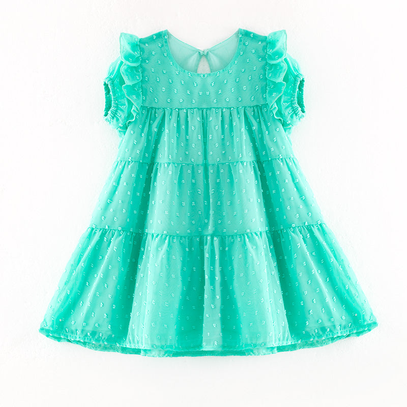 (In Stock)Girls Spring and Summer Mint Swiss Dot Dress
