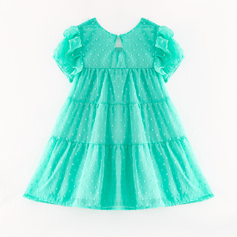 (In Stock)Girls Spring and Summer Mint Swiss Dot Dress