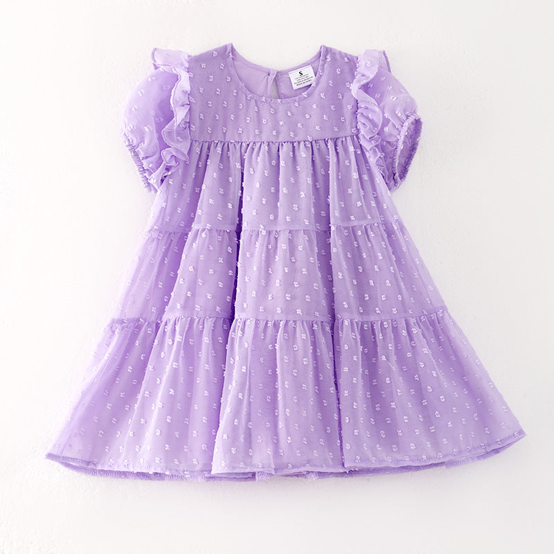 (In Stock)Girls Spring and Summer Lavender Swiss Dot Dress