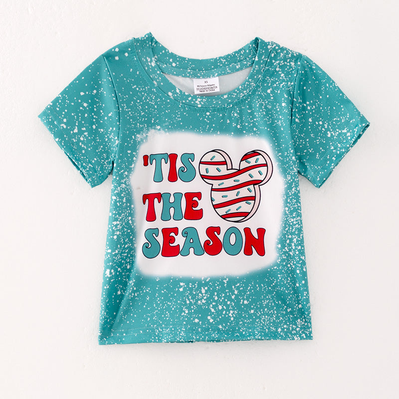 (In Stock L08-04-01)Girls Christmas Print Green T-shirt