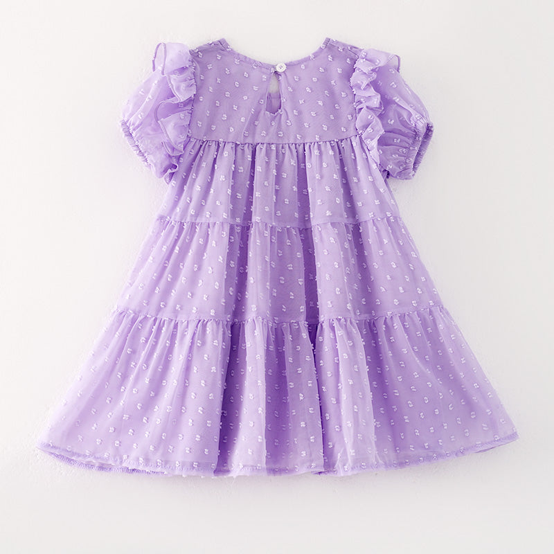 (In Stock)Girls Spring and Summer Lavender Swiss Dot Dress