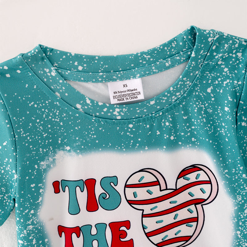 (In Stock L08-04-01)Girls Christmas Print Green T-shirt