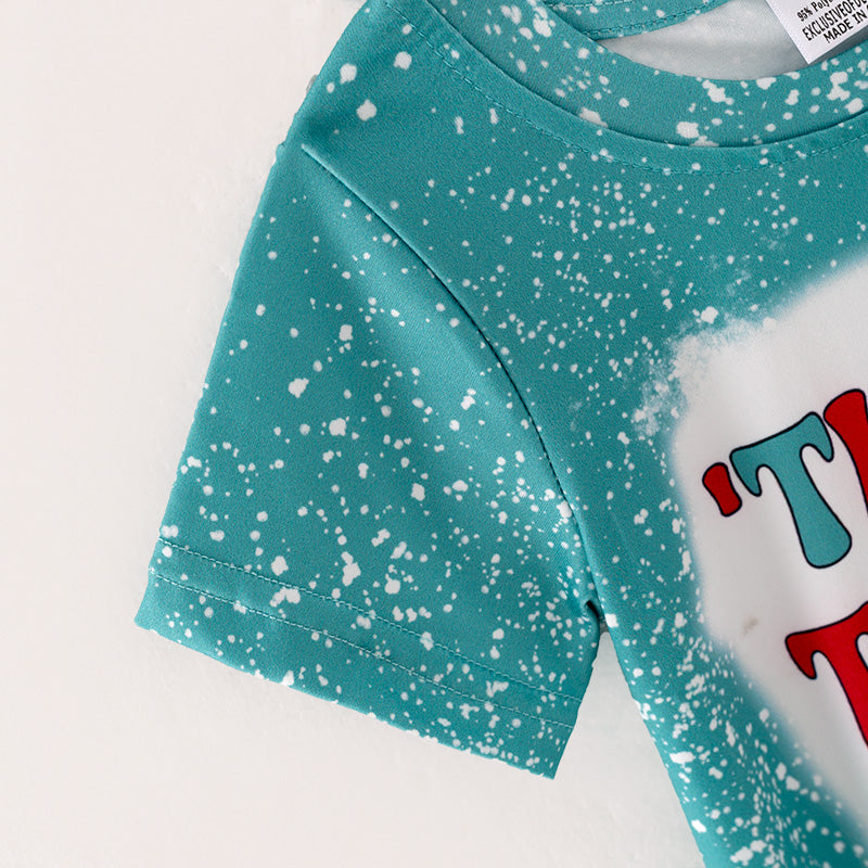 (In Stock L08-04-01)Girls Christmas Print Green T-shirt